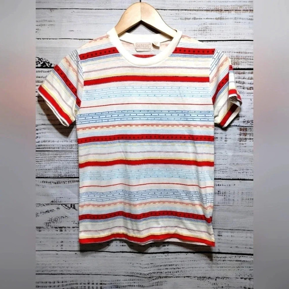 Genesis Graphic Tshirt White Red size Small Vintage 70s 80s Single Stitch Skater - Picture 1 of 5